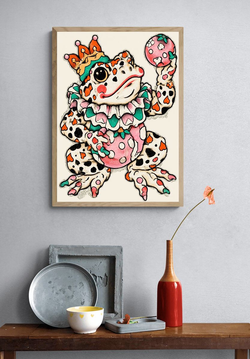 Whimsical Frog Illustration Poster. — room view 3