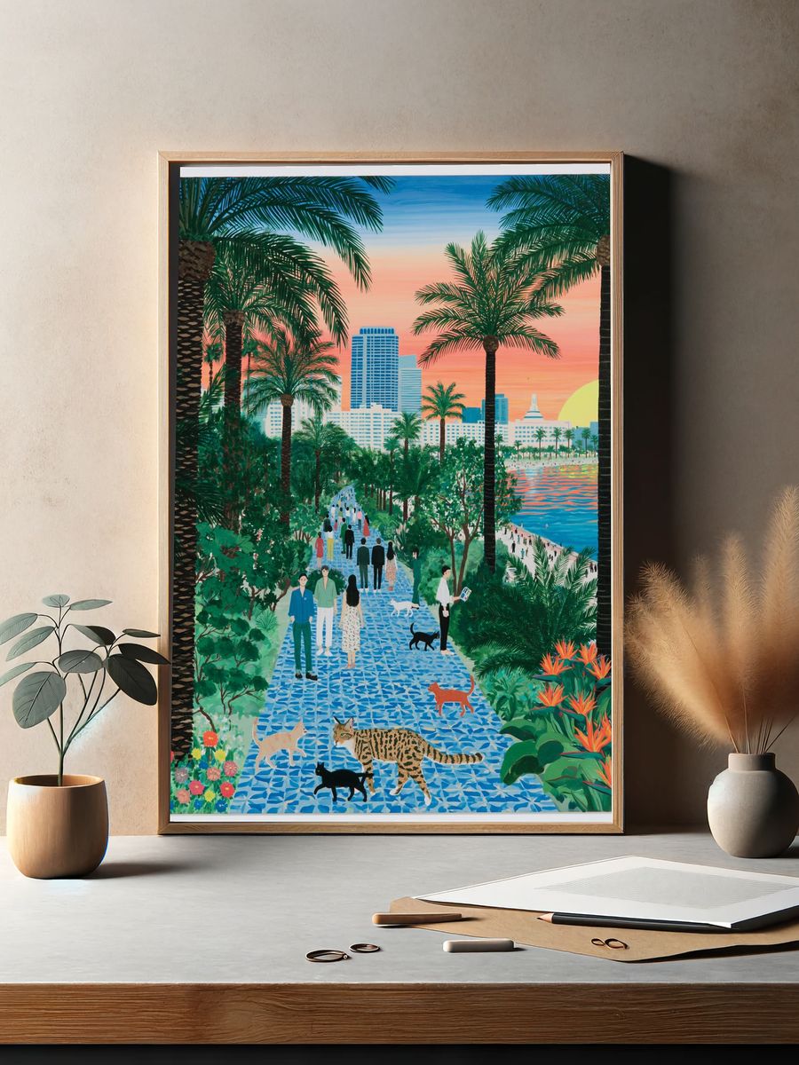 Palm Beach Sunset Illustration Poster. — room view 2