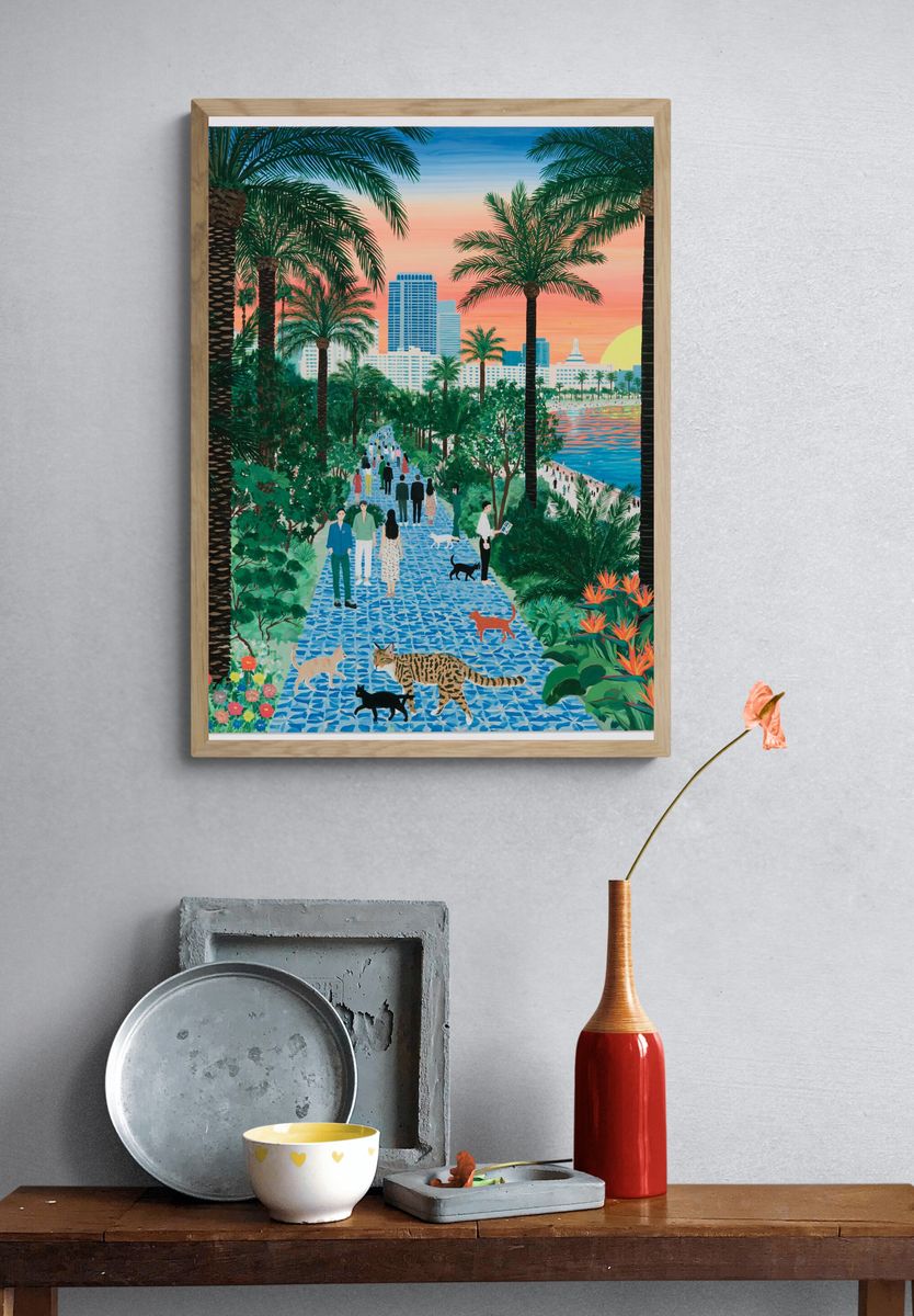 Palm Beach Sunset Illustration Poster. — room view 3