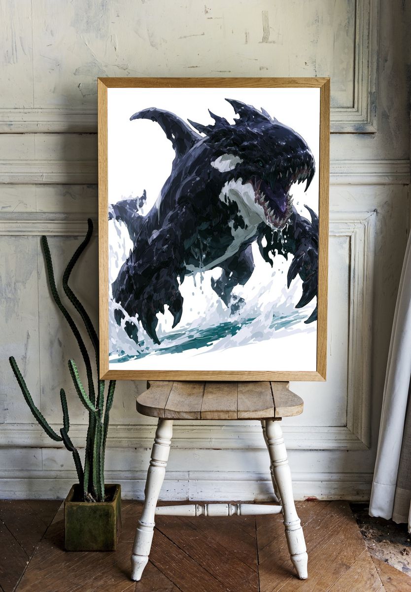 Shark Monster Digital Art Poster. — room view 1