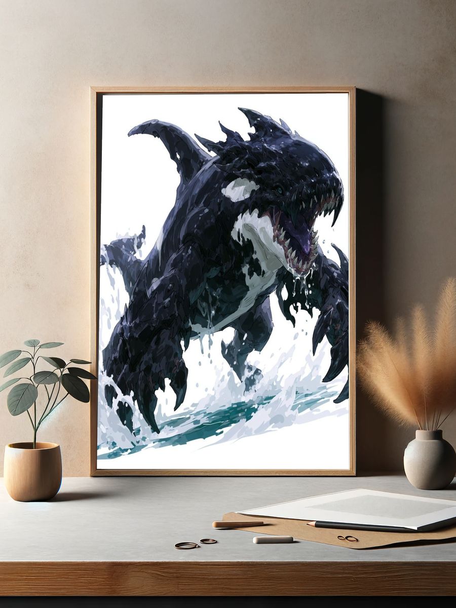 Shark Monster Digital Art Poster. — room view 2