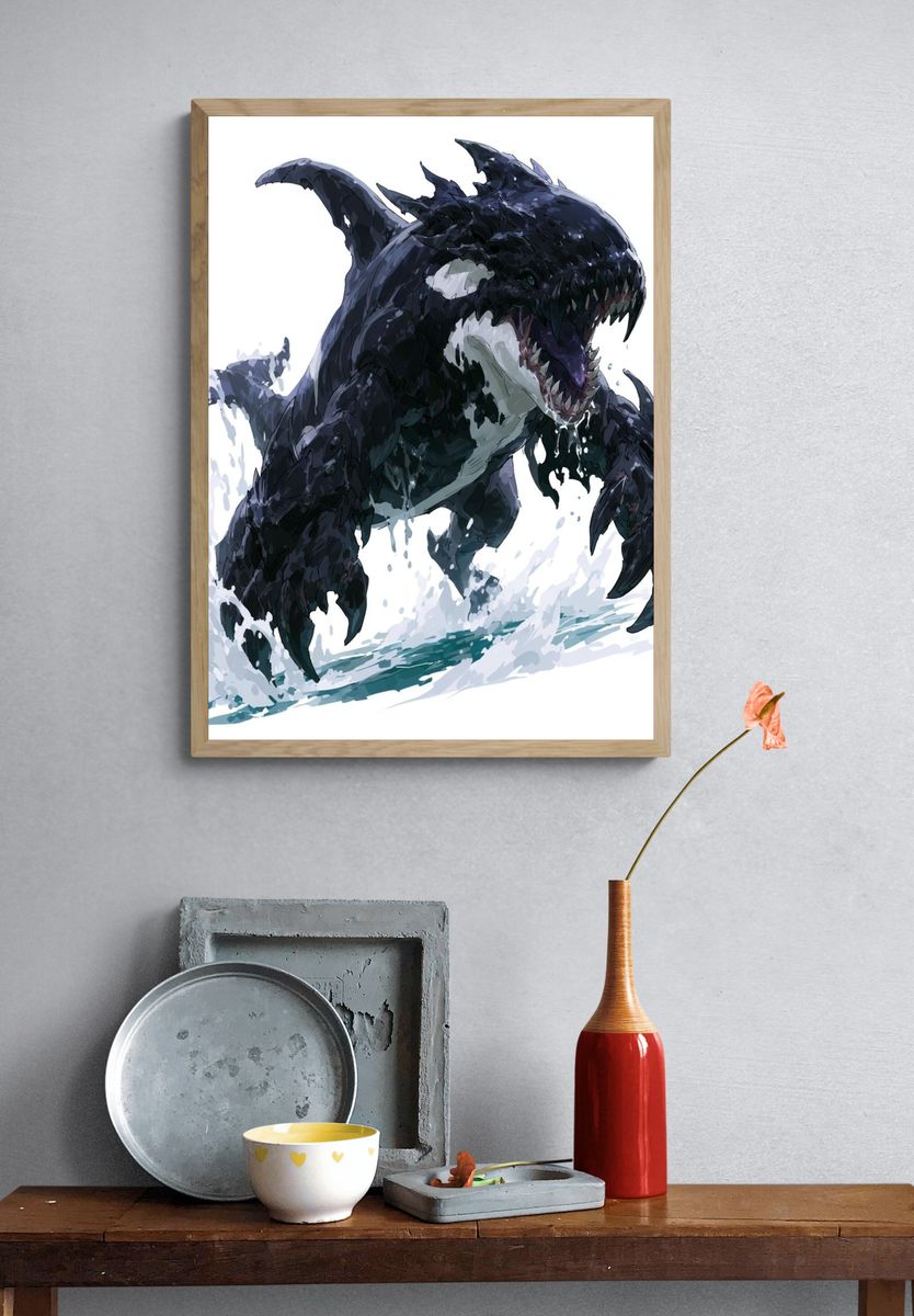Shark Monster Digital Art Poster. — room view 3