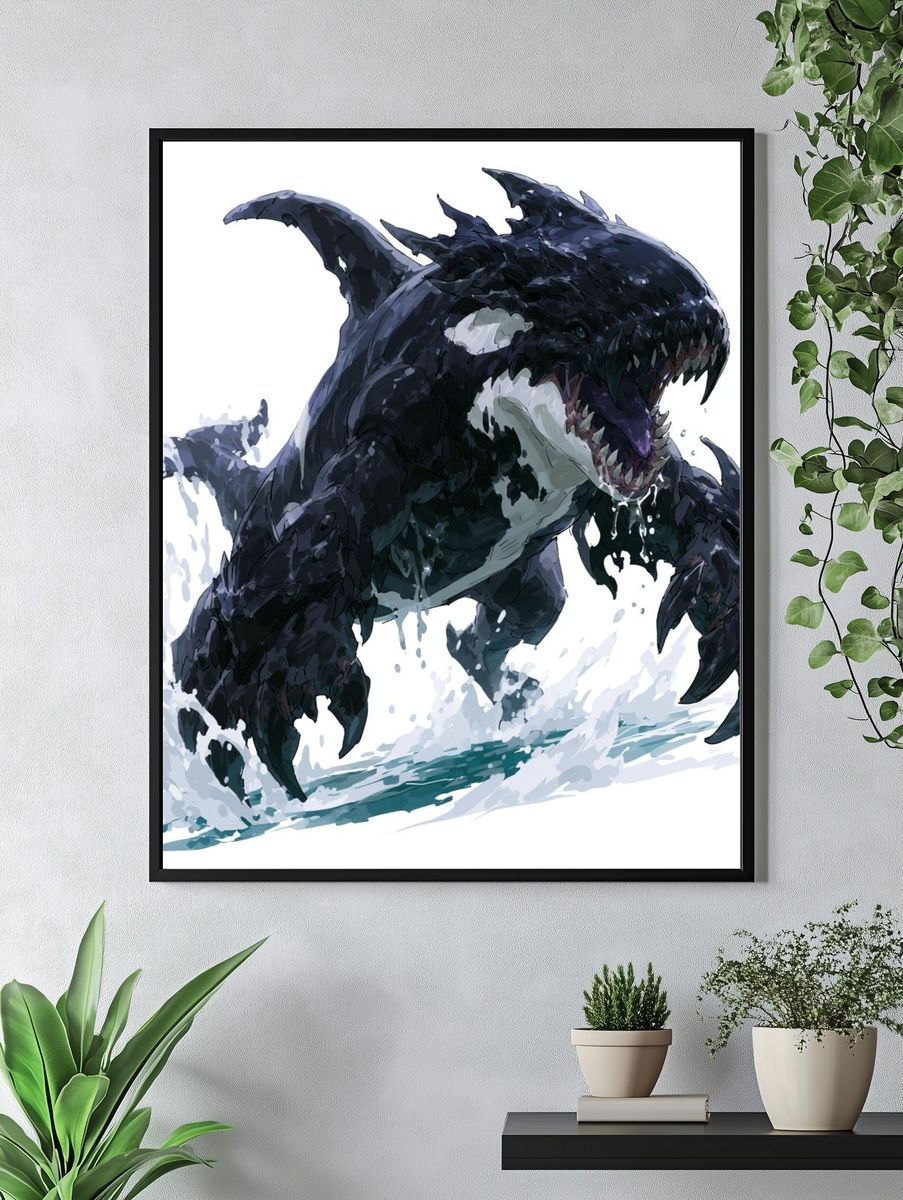 Shark Monster Digital Art Poster. — room view 4