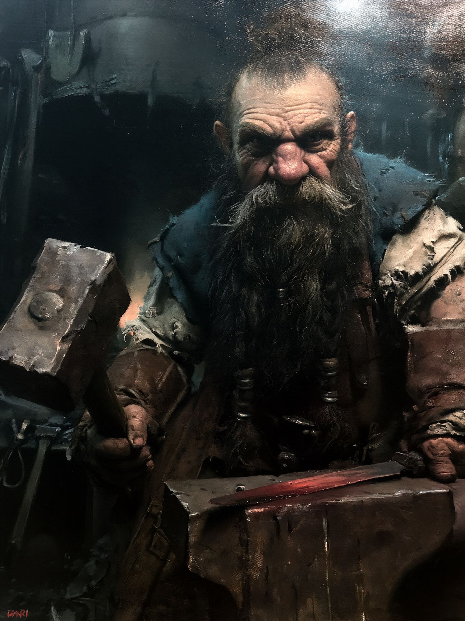 Dwarf Blacksmith Portrait Print. poster — illustration art