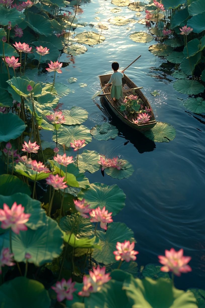 Lotus Boat Dreamscape Illustration Poster. poster detail