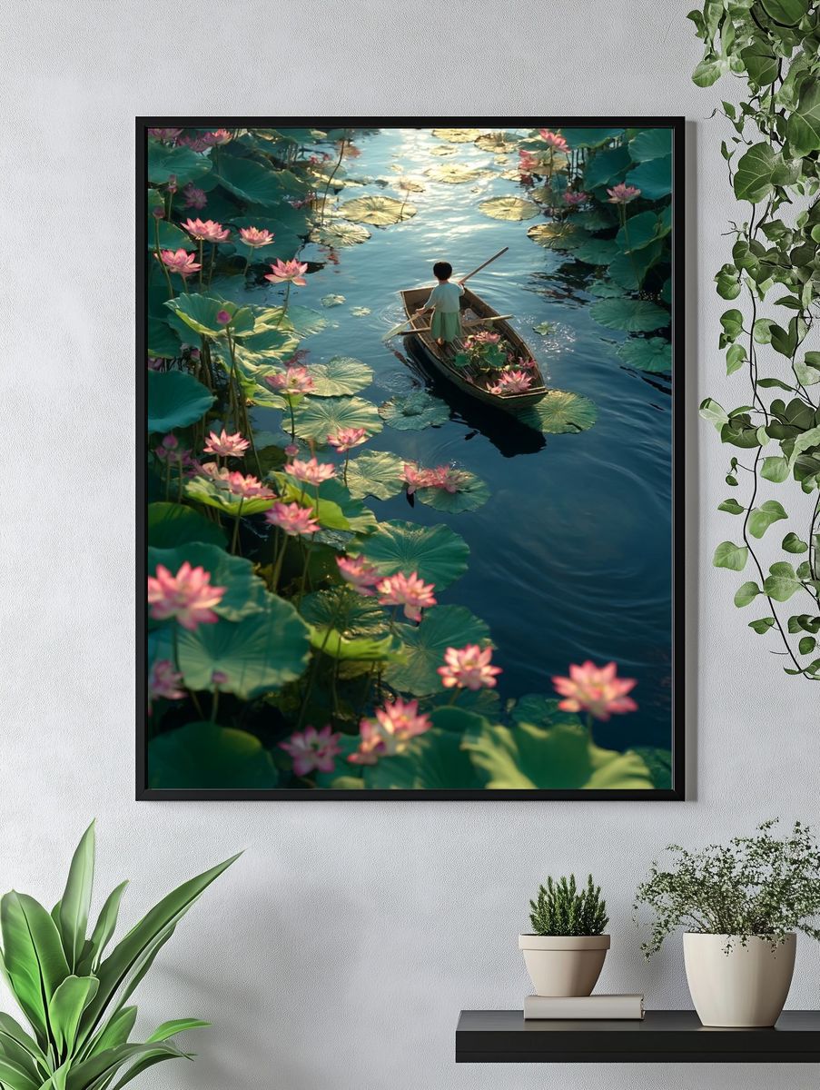 Lotus Boat Dreamscape Illustration Poster. — room view 4