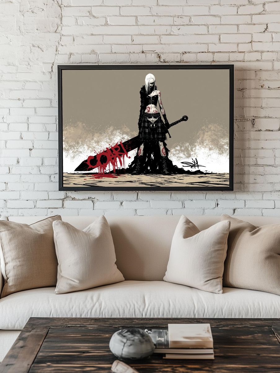 Dark Fantasy Warrior Illustration Poster. — room view 1
