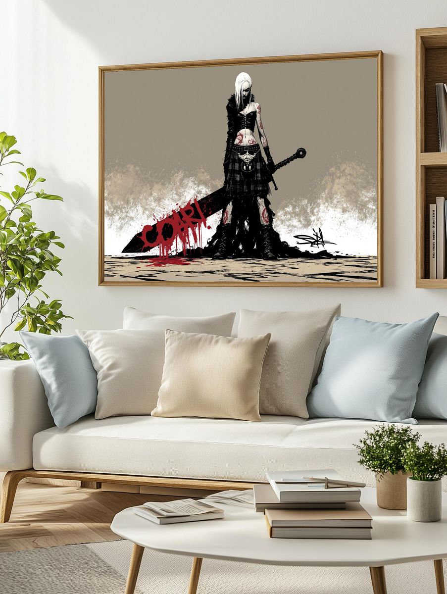Dark Fantasy Warrior Illustration Poster. — room view 2