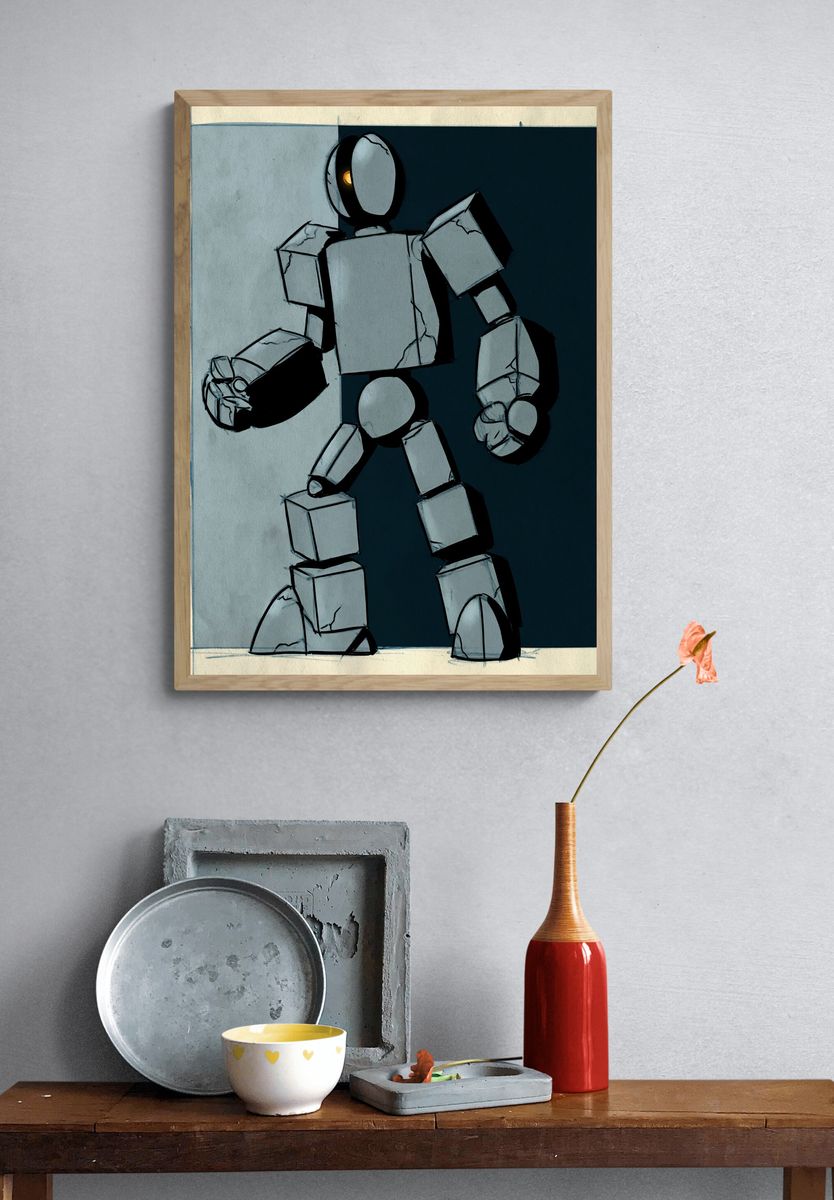 Abstract Robot Figure Illustration Poster. — room view 3