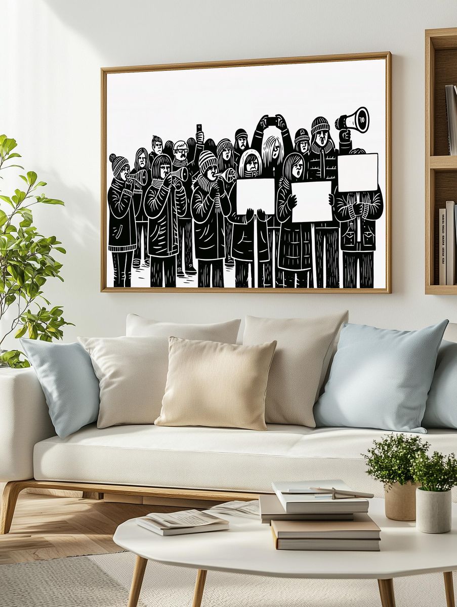 Protest Crowd Illustration Poster. — room view 2