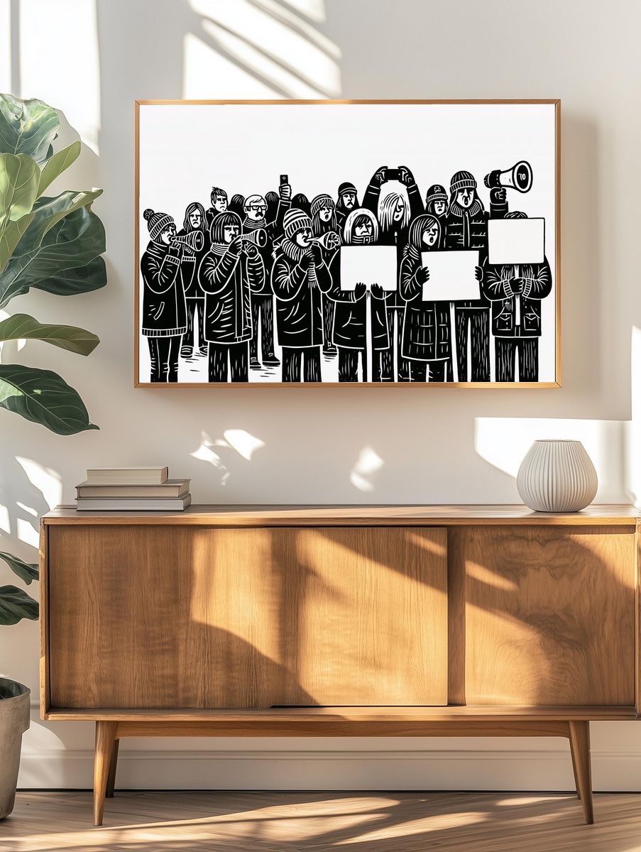 Protest Crowd Illustration Poster. — room view 3
