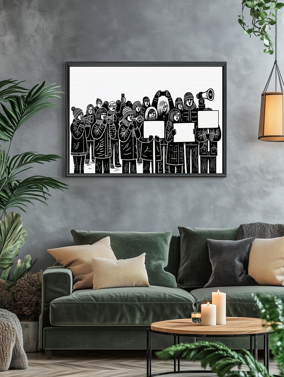 Protest Crowd Illustration Poster. — room view 4