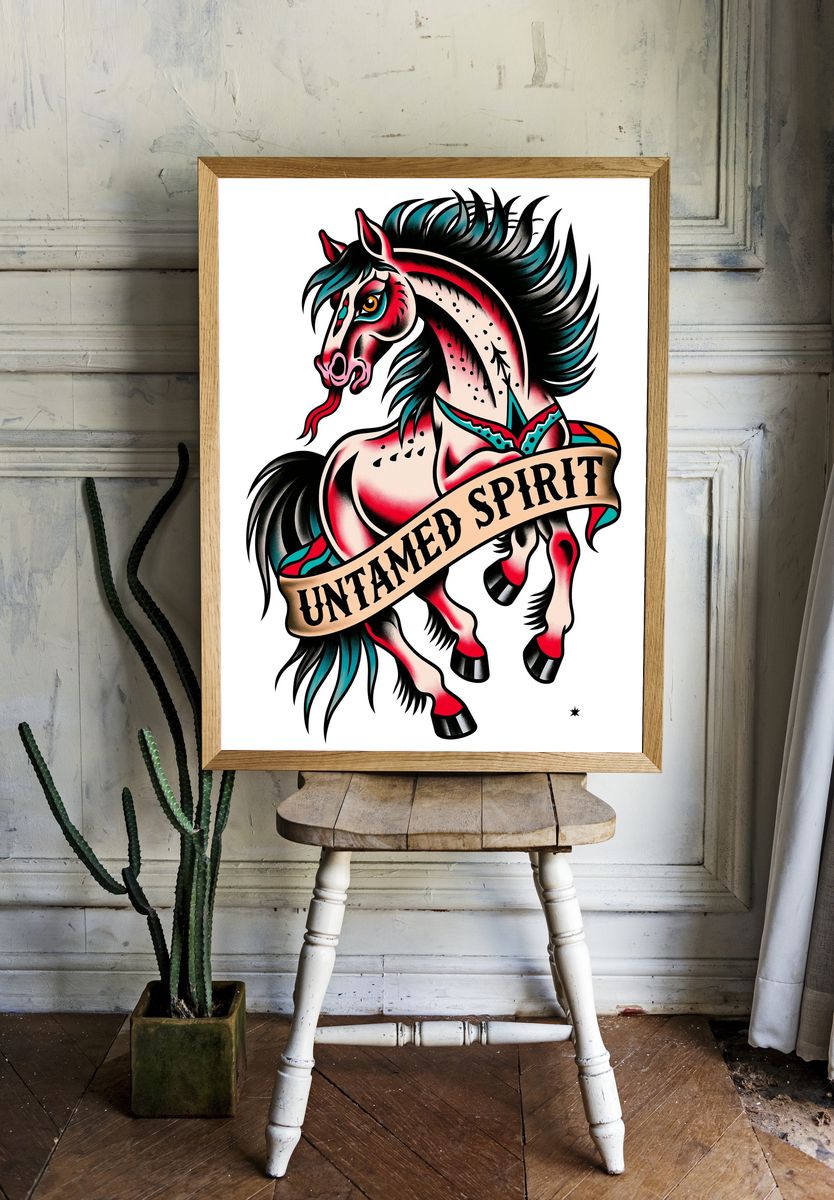 Untamed Spirit Horse Illustration Poster. room preview