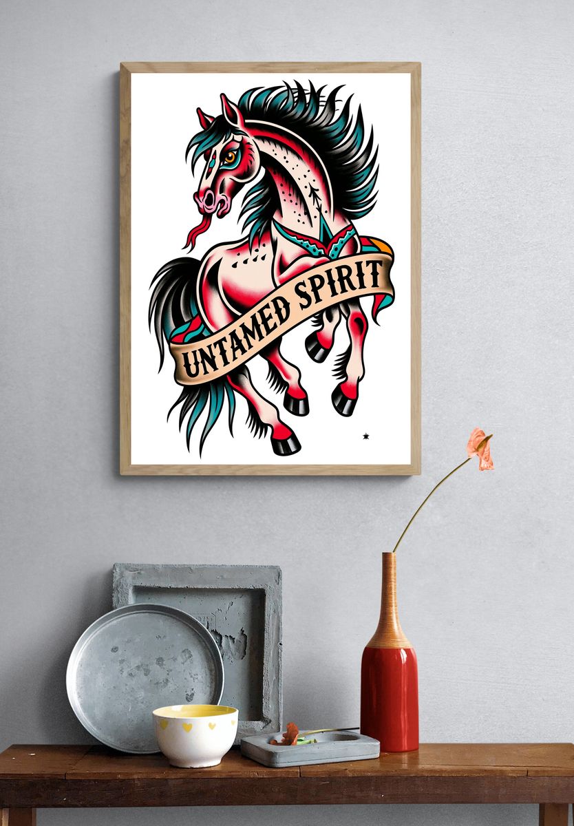 Untamed Spirit Horse Illustration Poster. — room view 3