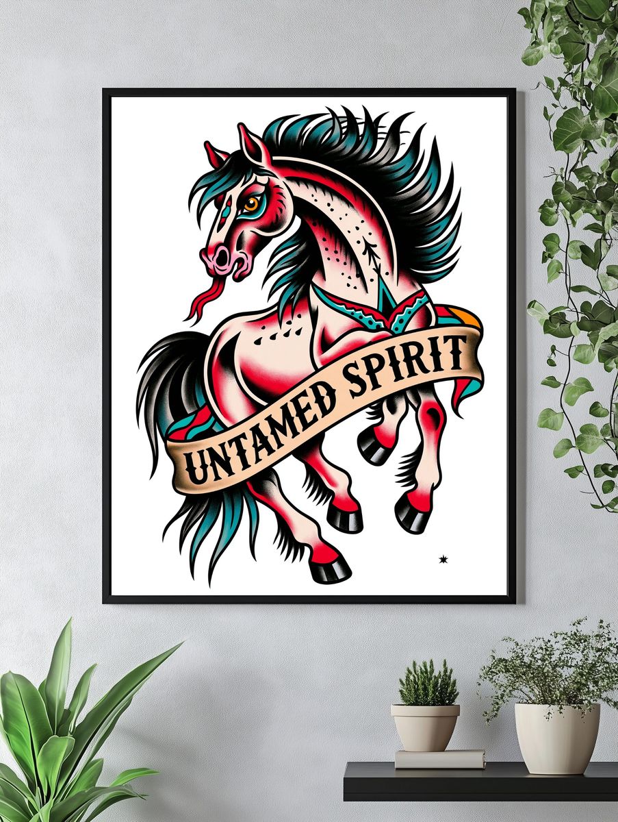 Untamed Spirit Horse Illustration Poster. — room view 4