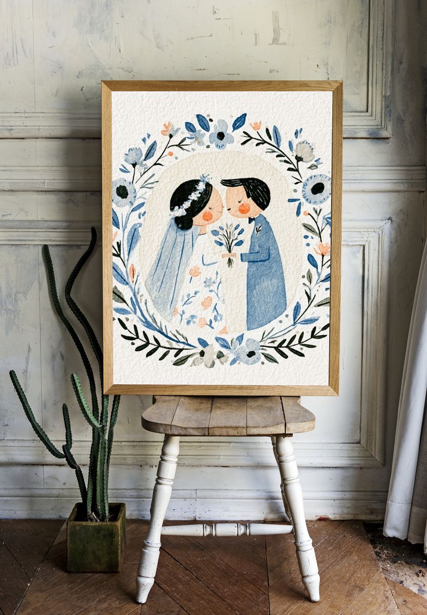 Wedding Couple Watercolor Poster. room preview