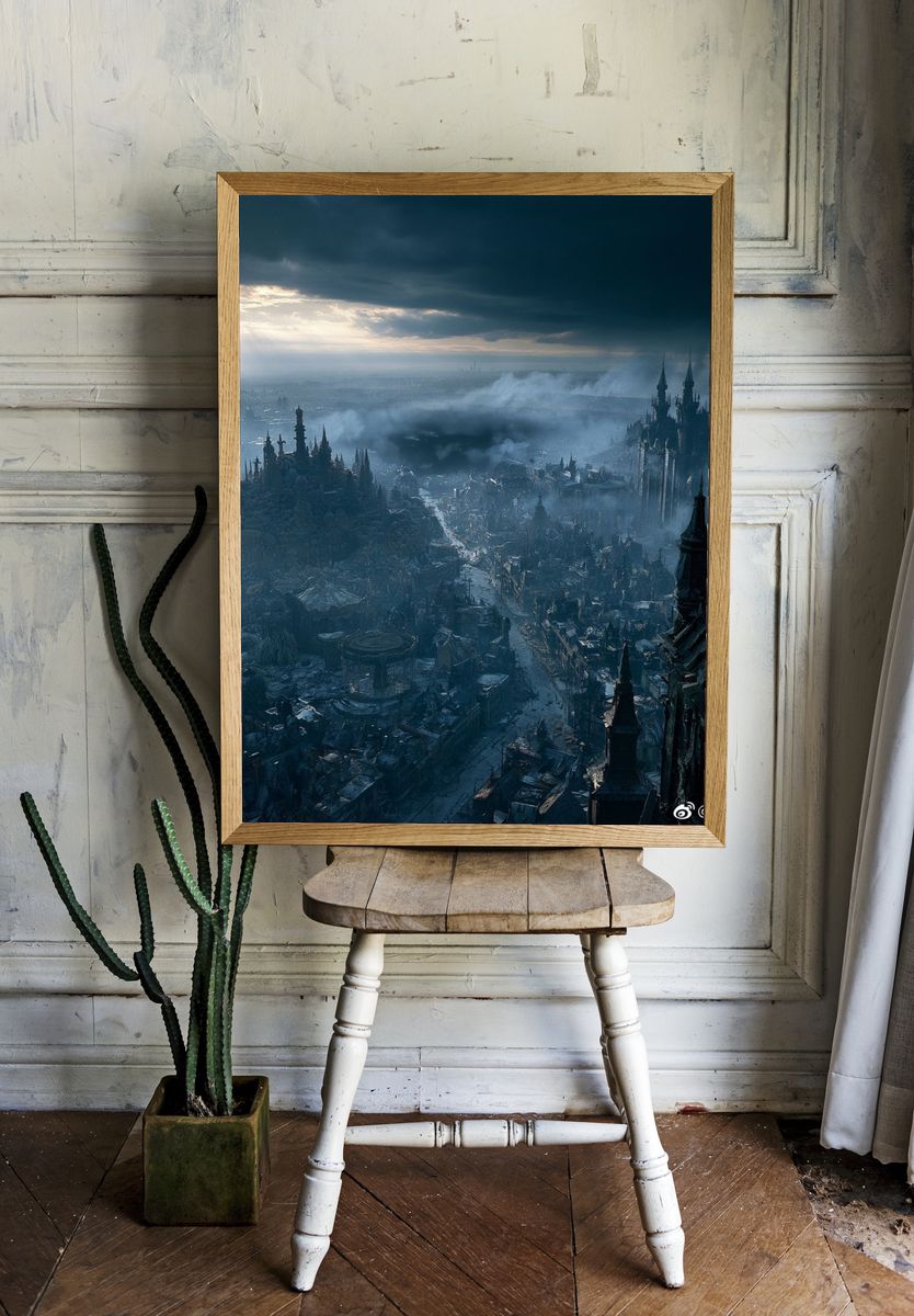 Gothic Cityscape — Fantasy Print. room preview