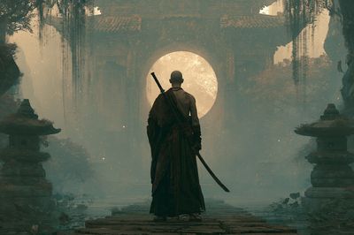Samurai Temple Gate Digital Art Print. poster