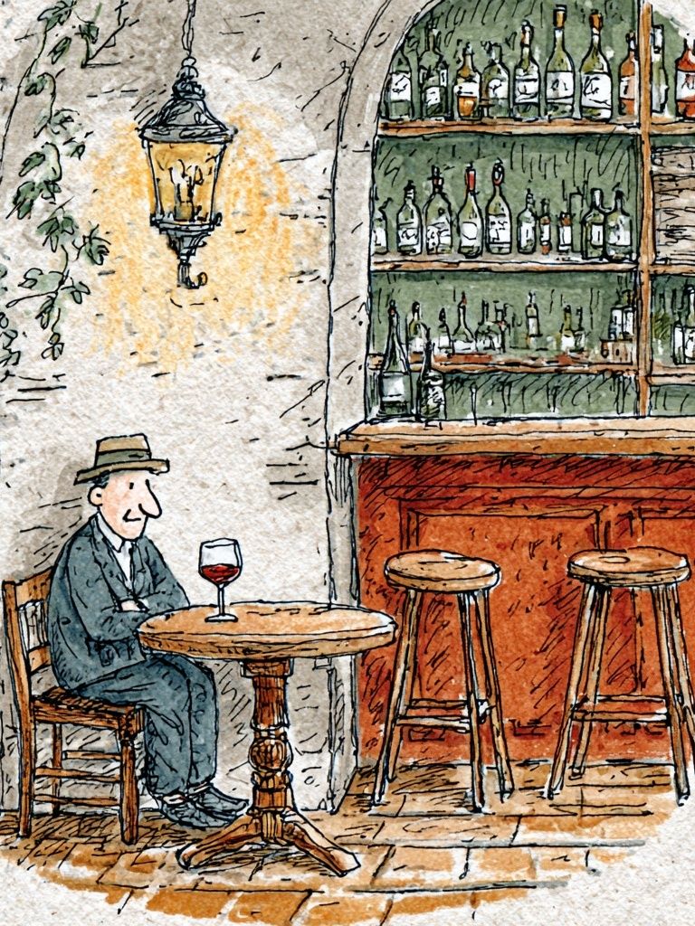 Café Wine Bar Illustration Poster. poster detail