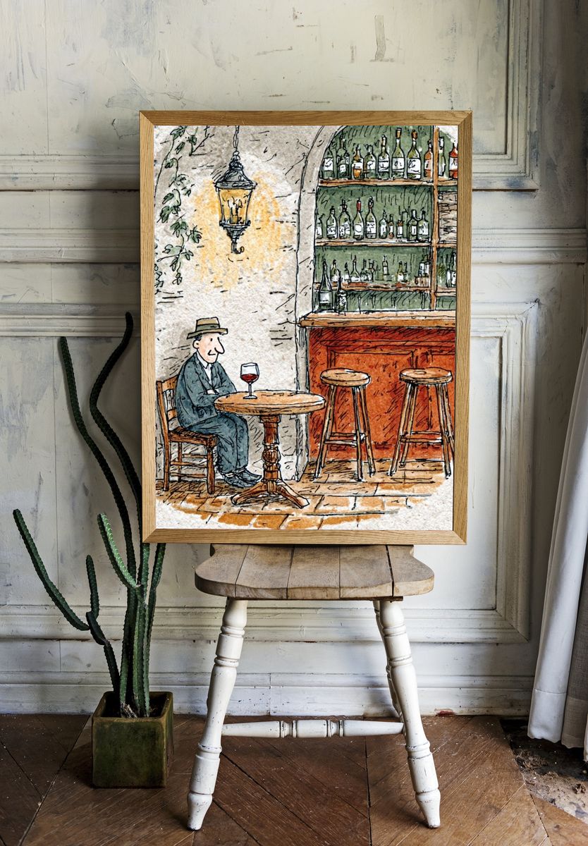 Café Wine Bar Illustration Poster. — room view 1