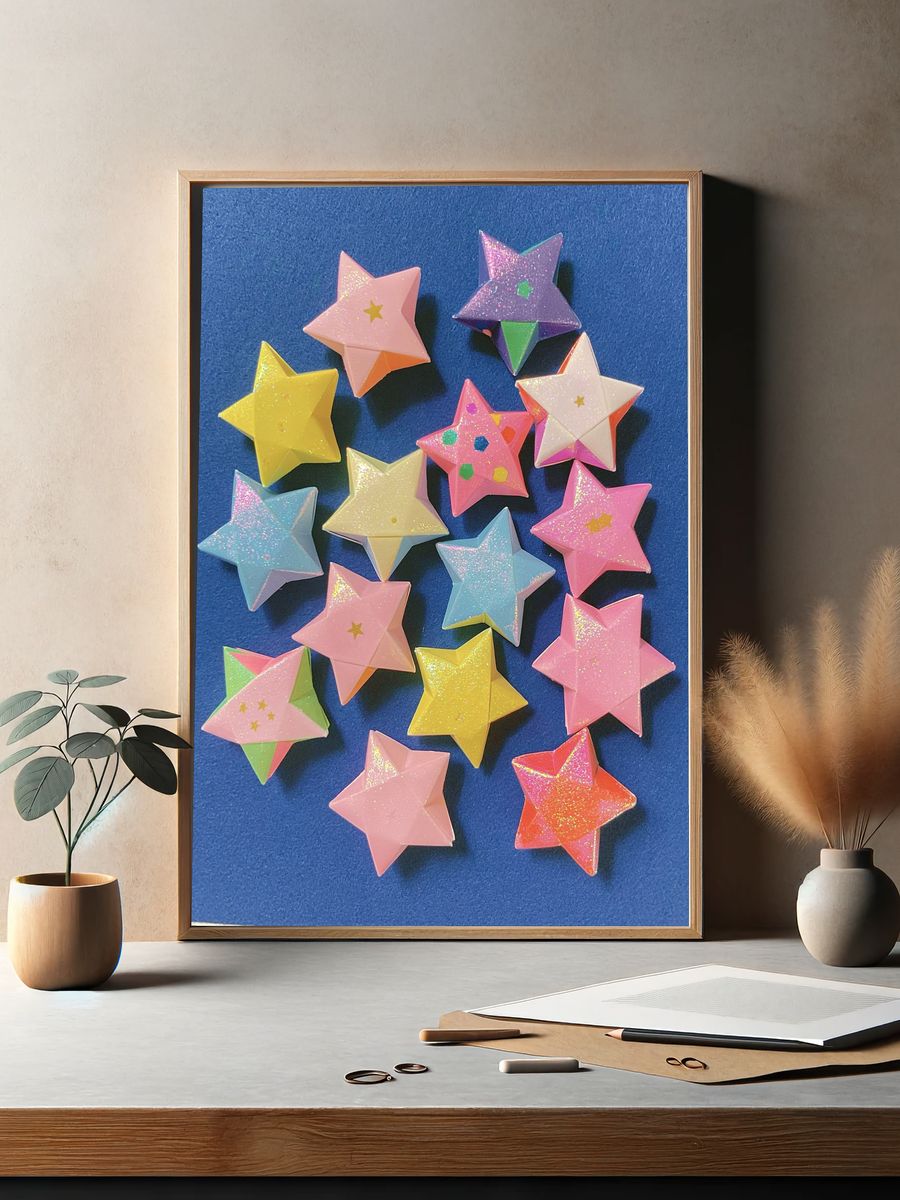 Pastel Origami Stars Illustration Poster. — room view 2