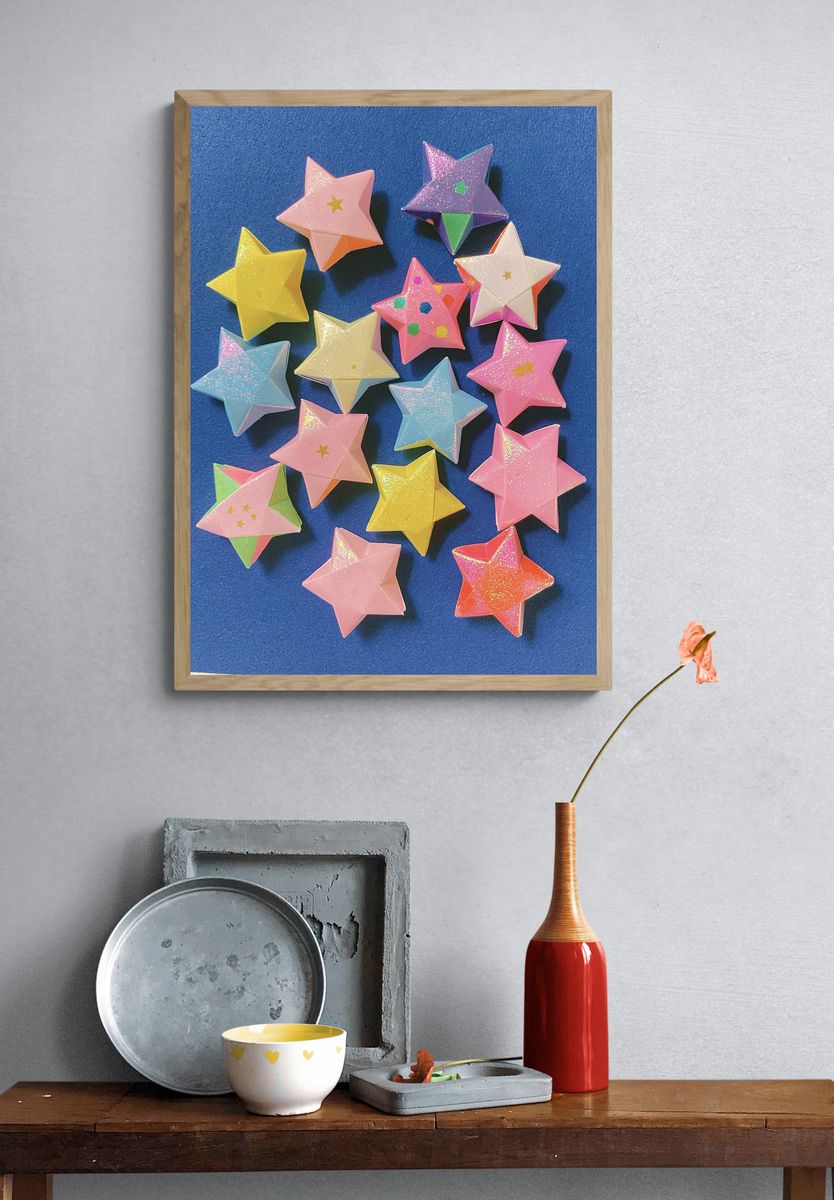 Pastel Origami Stars Illustration Poster. — room view 3