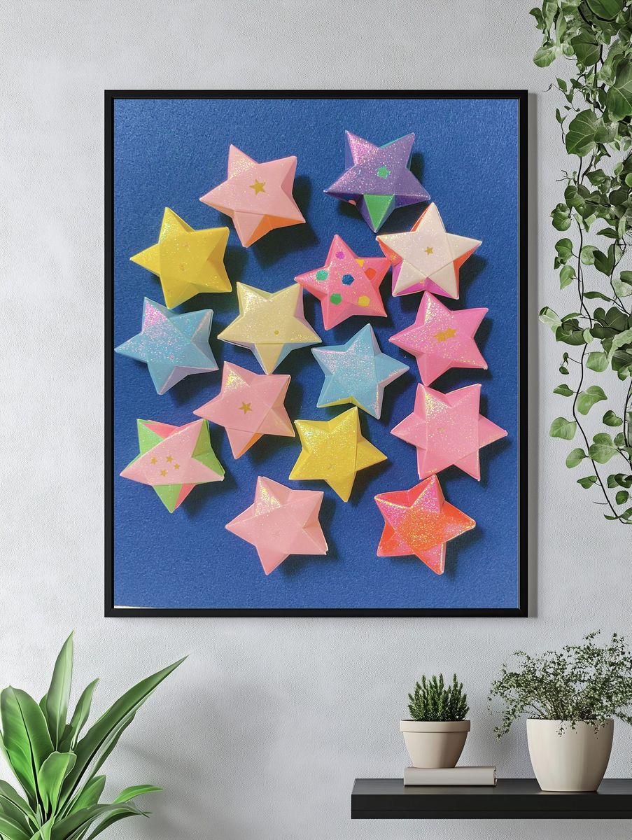 Pastel Origami Stars Illustration Poster. — room view 4