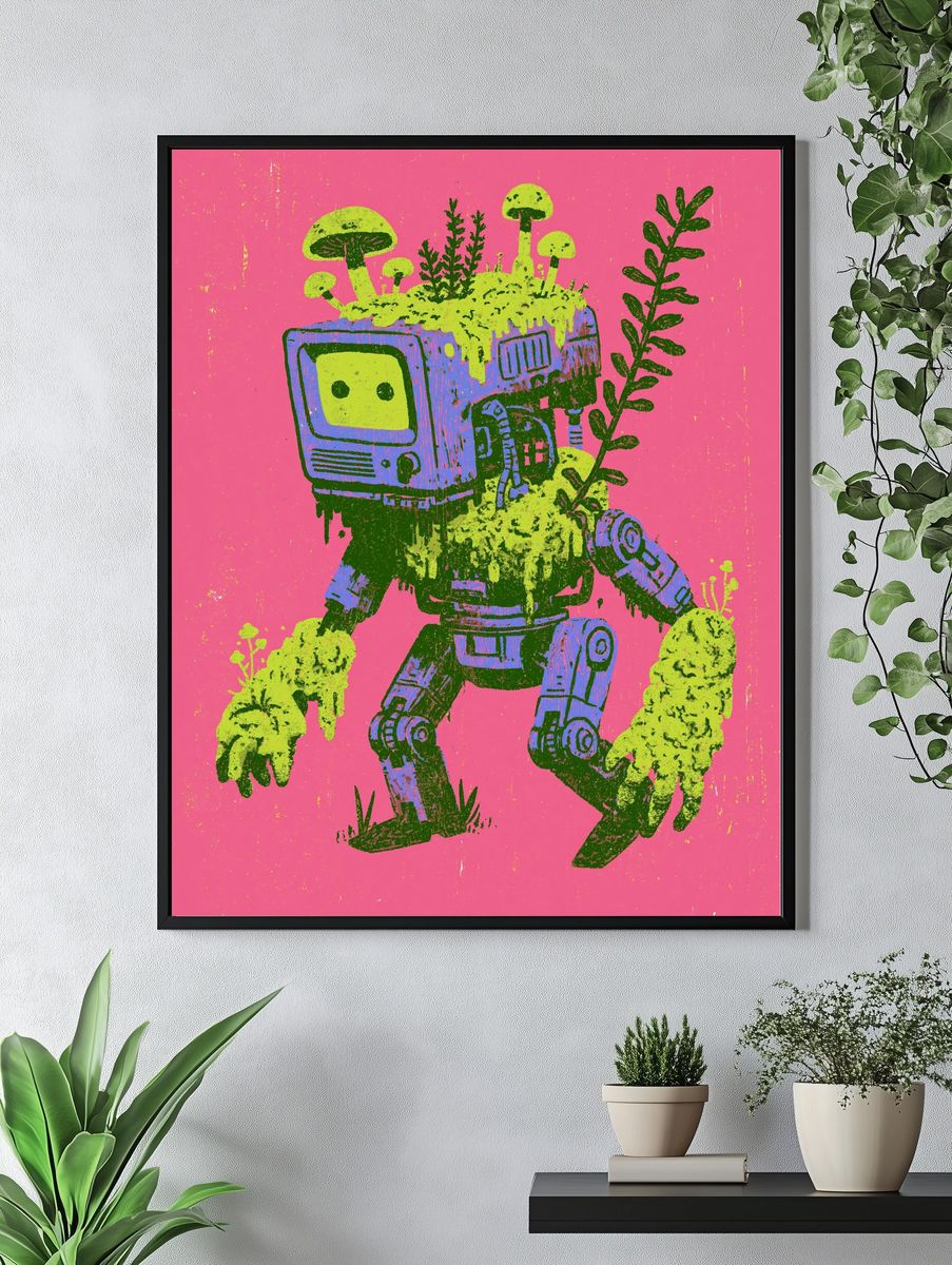 Mushroom Robot Digital Art Poster. — room view 4