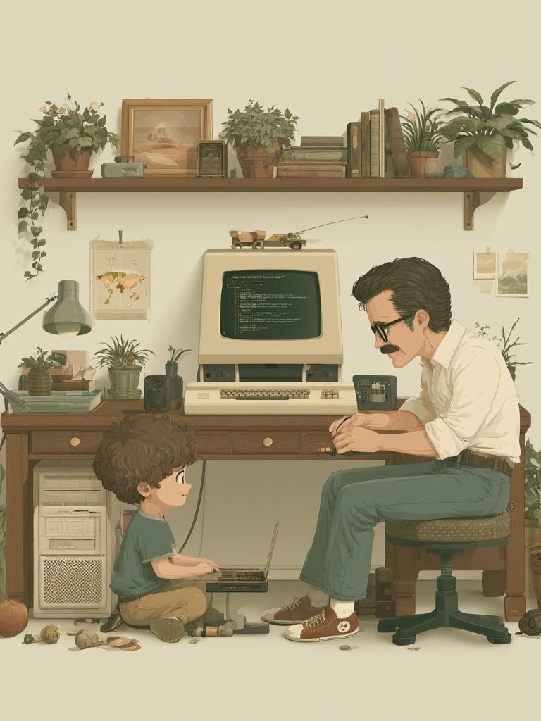 Retro Computer Study Illustration Poster. poster detail