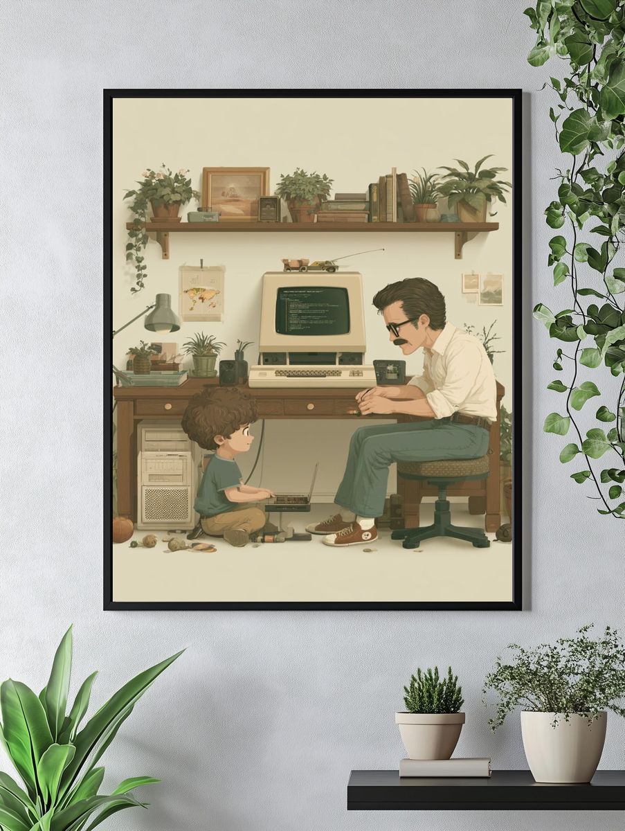 Retro Computer Study Illustration Poster. — room view 4