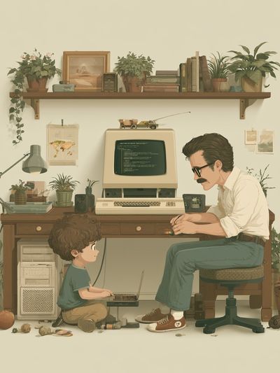 Retro Computer Study Illustration Poster. poster