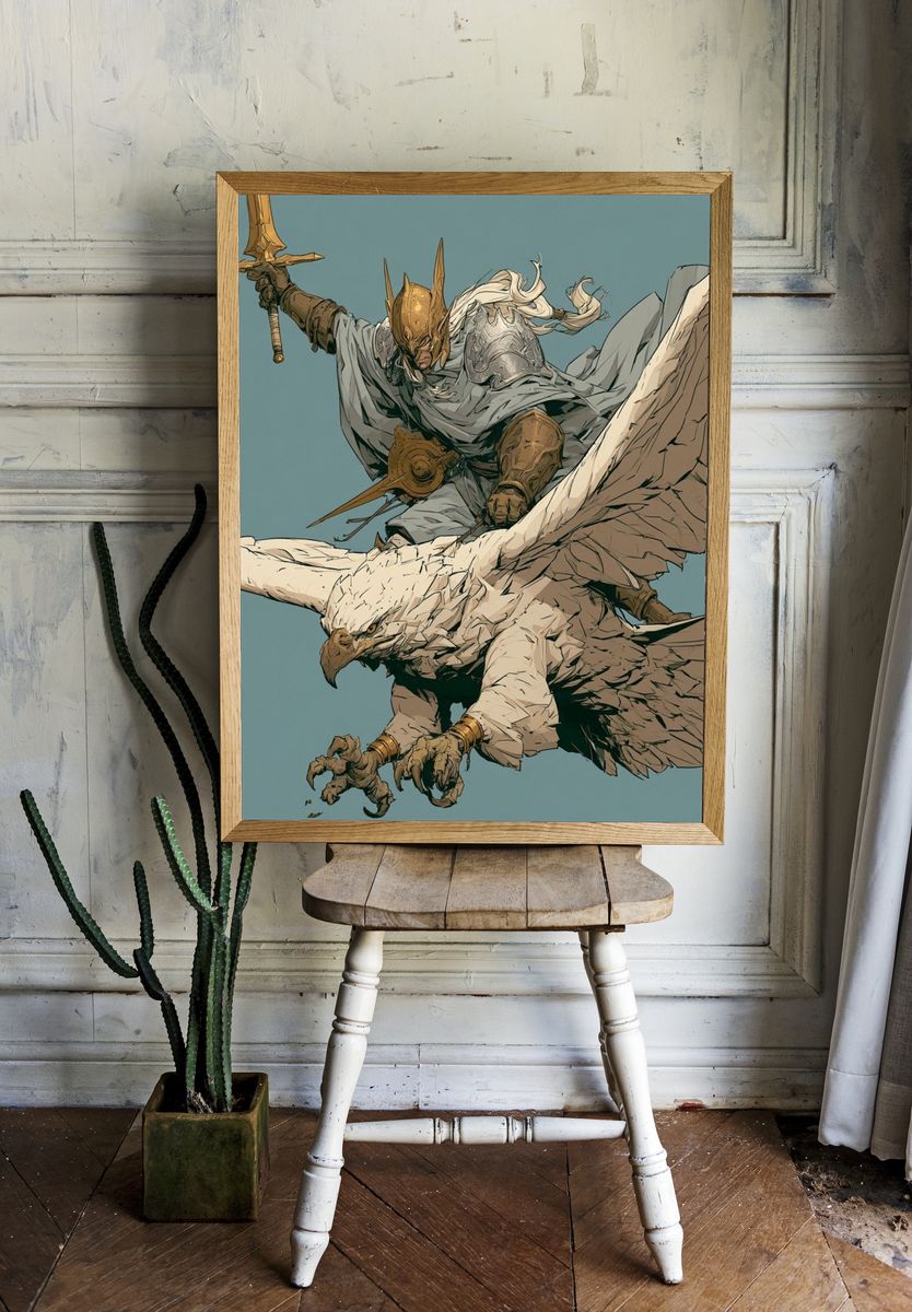 Winged Warrior Fantasy Illustration Poster. room preview