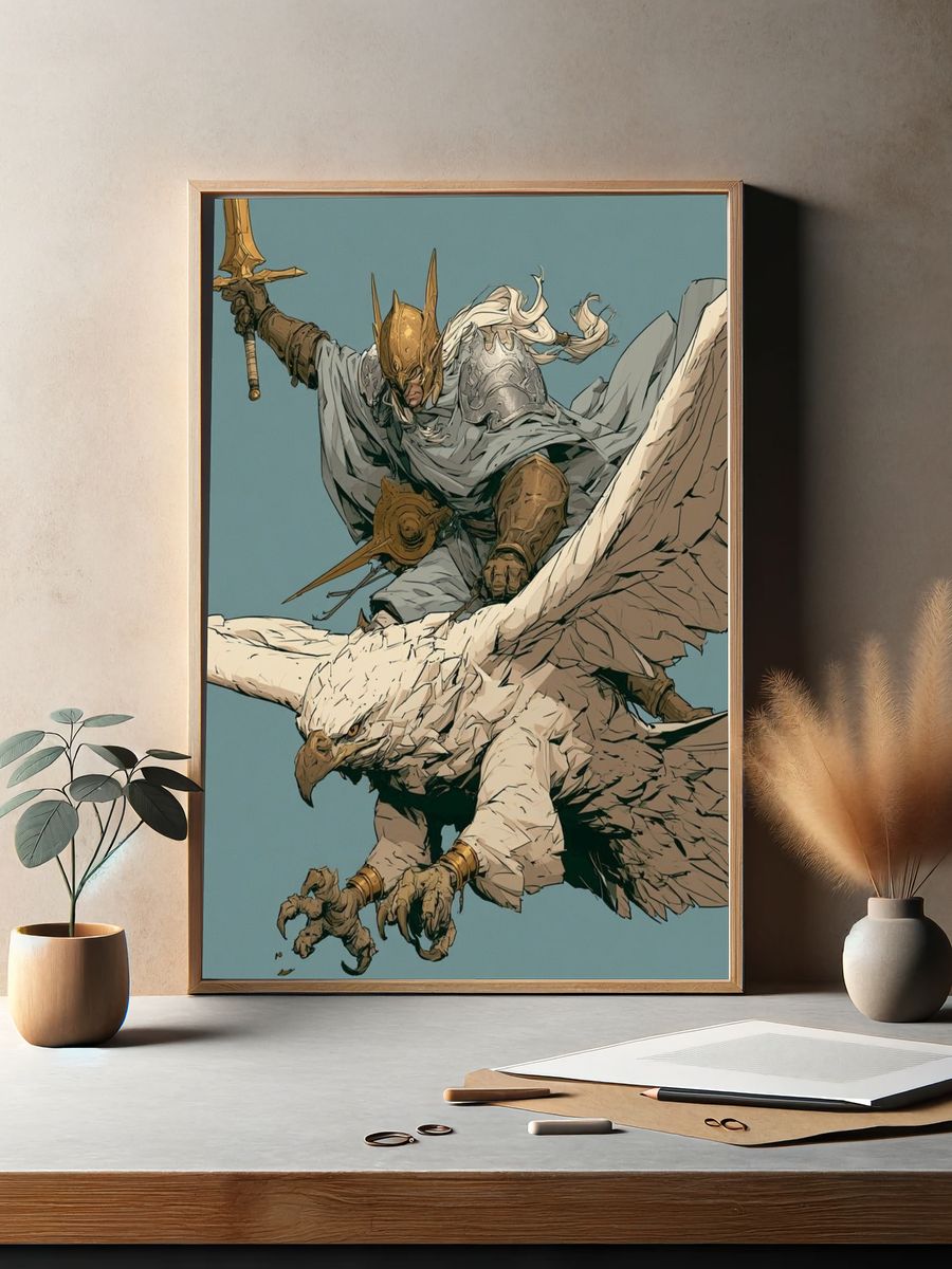 Winged Warrior Fantasy Illustration Poster. — room view 2