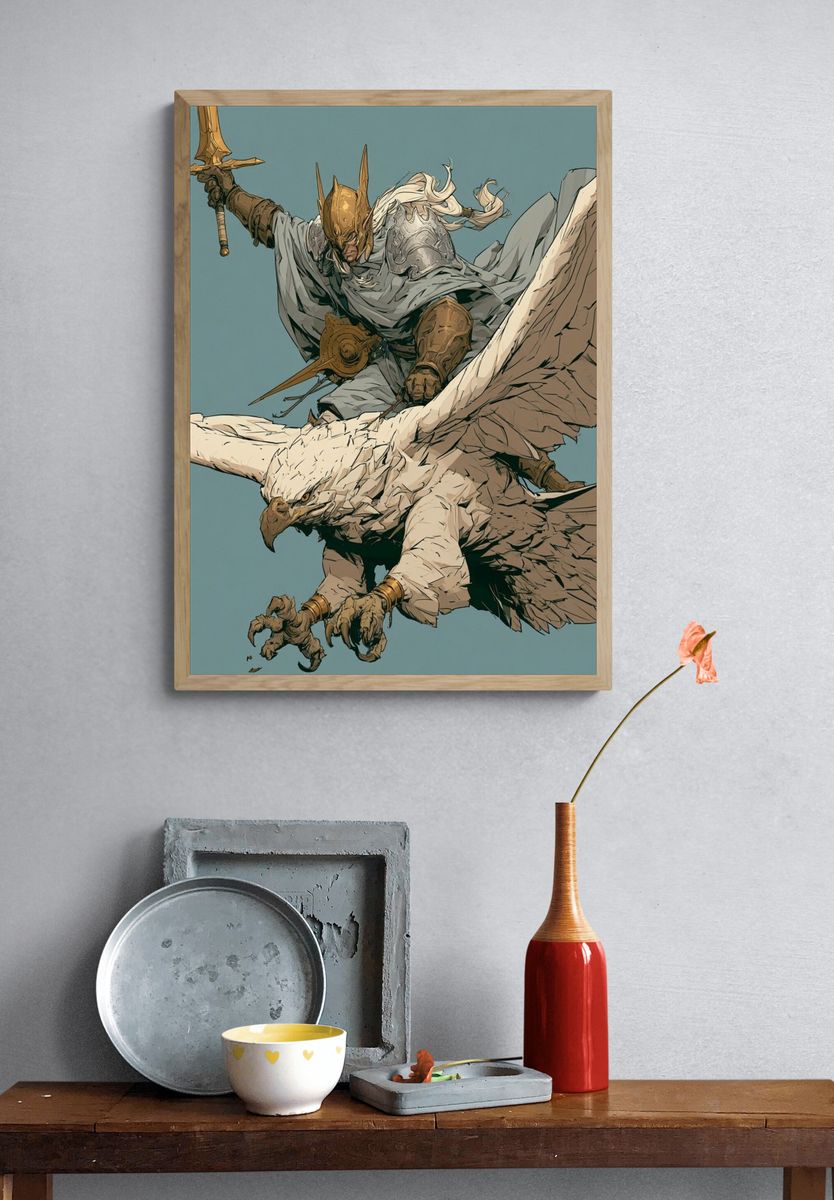 Winged Warrior Fantasy Illustration Poster. — room view 3