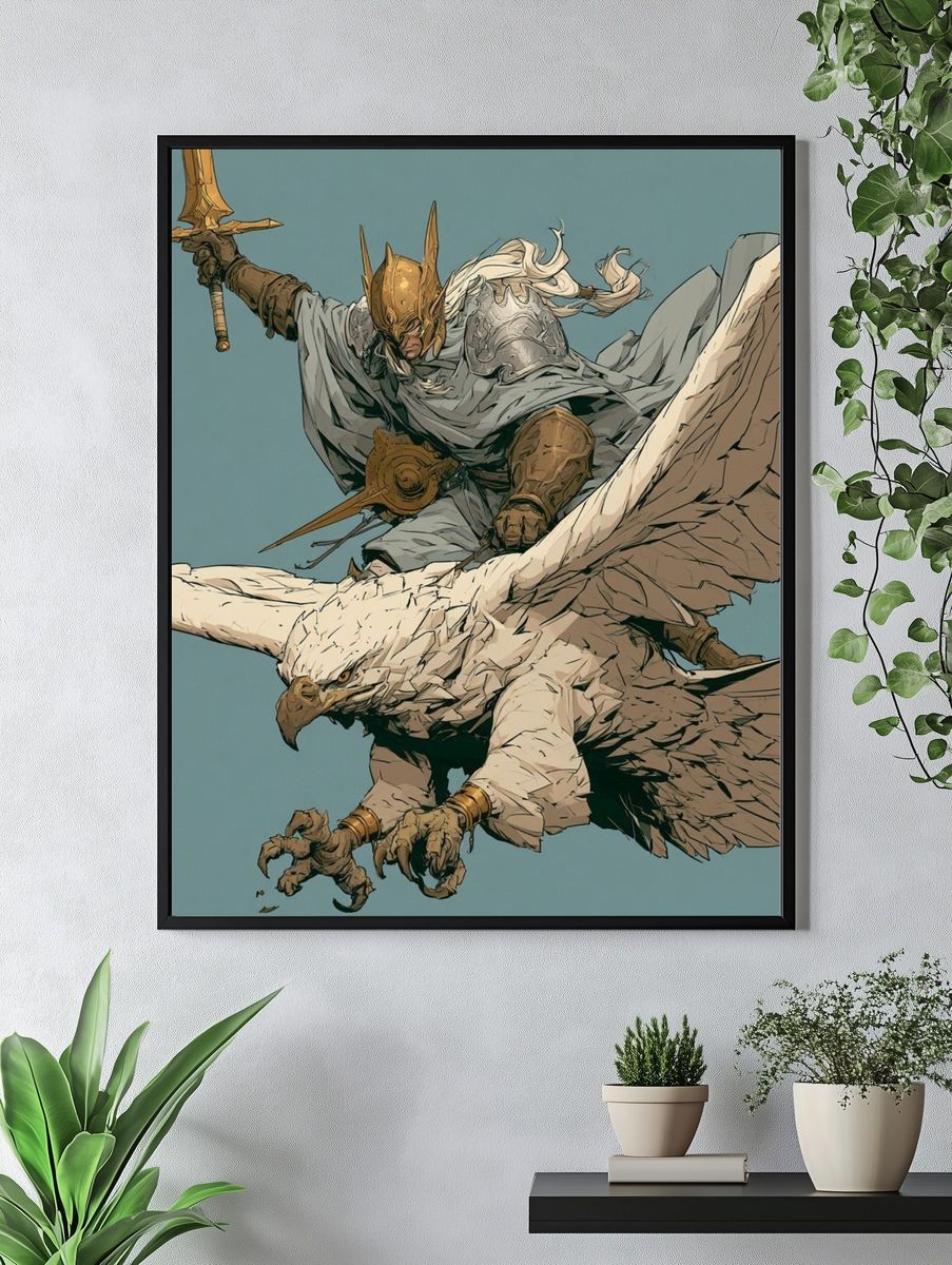 Winged Warrior Fantasy Illustration Poster. — room view 4