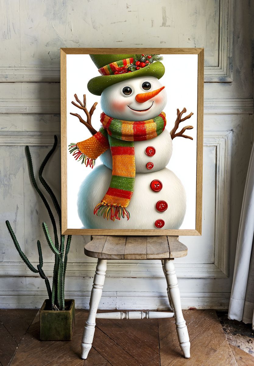 Festive Snowman Illustration Poster. — room view 1