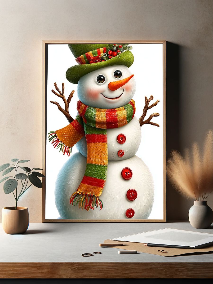 Festive Snowman Illustration Poster. — room view 2