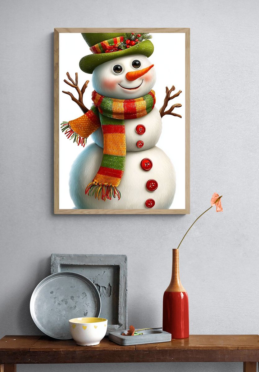 Festive Snowman Illustration Poster. — room view 3