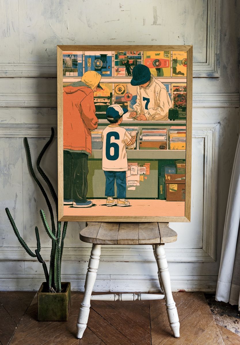 Record Shop Scene Illustration Poster. — room view 1