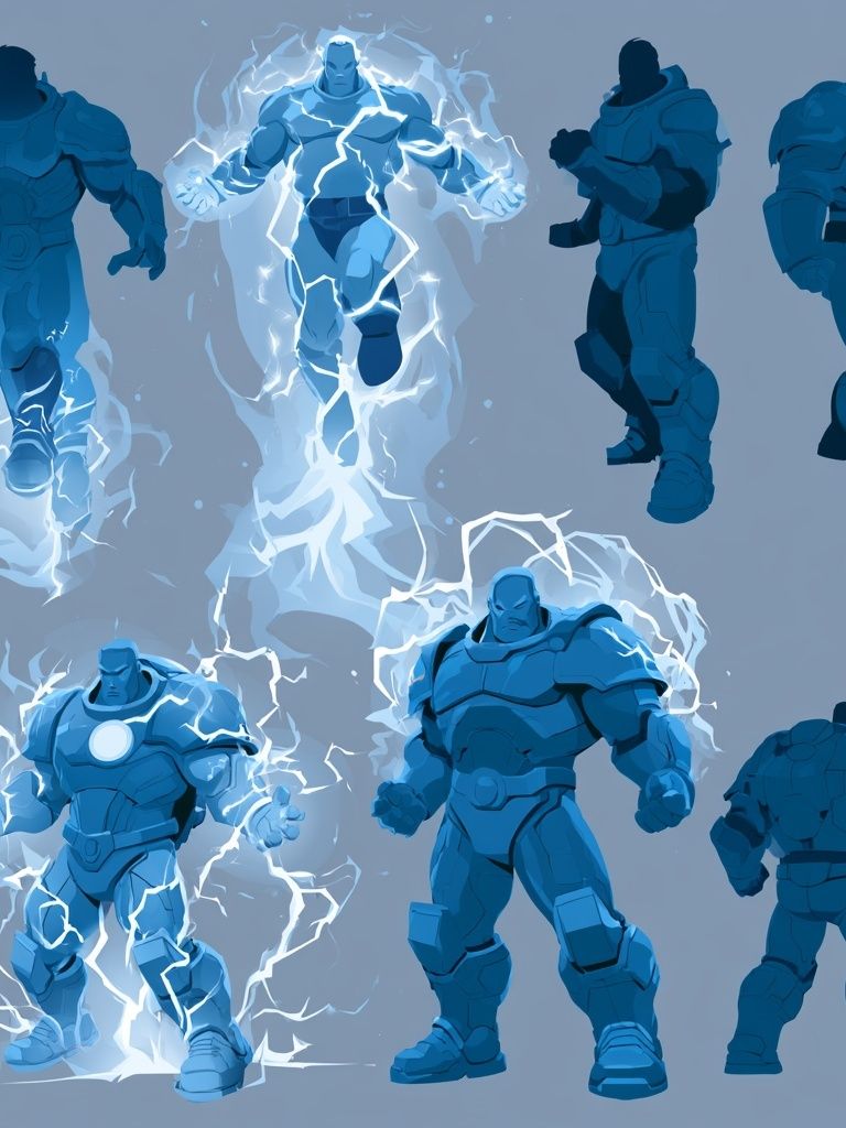 Blue Armored Warrior Character Print. poster detail