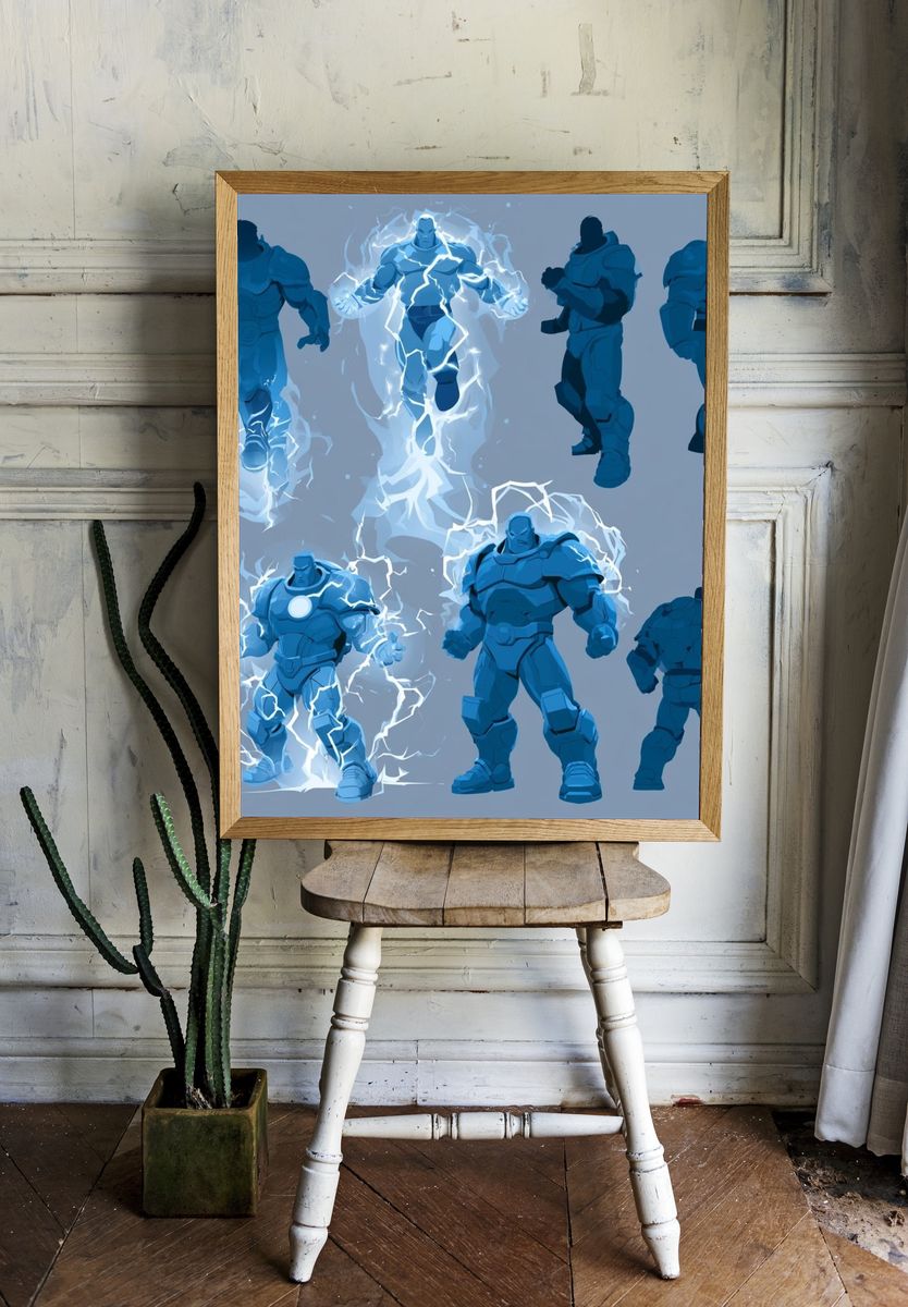Blue Armored Warrior Character Print. — room view 1