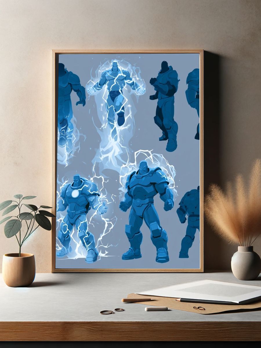 Blue Armored Warrior Character Print. — room view 2