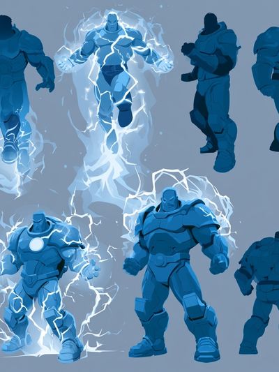 Blue Armored Warrior Character Print. poster