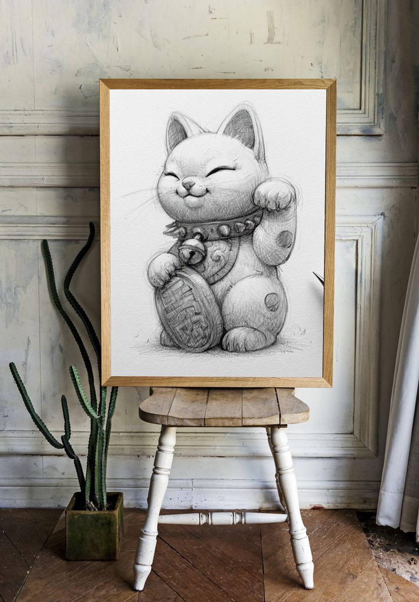 Lucky Cat Sketch Poster. — room view 1