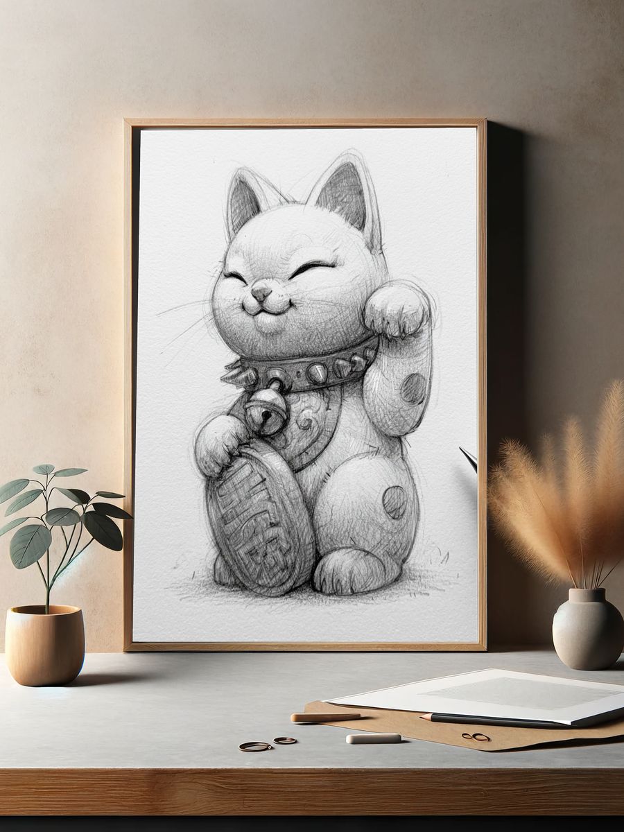 Lucky Cat Sketch Poster. — room view 2