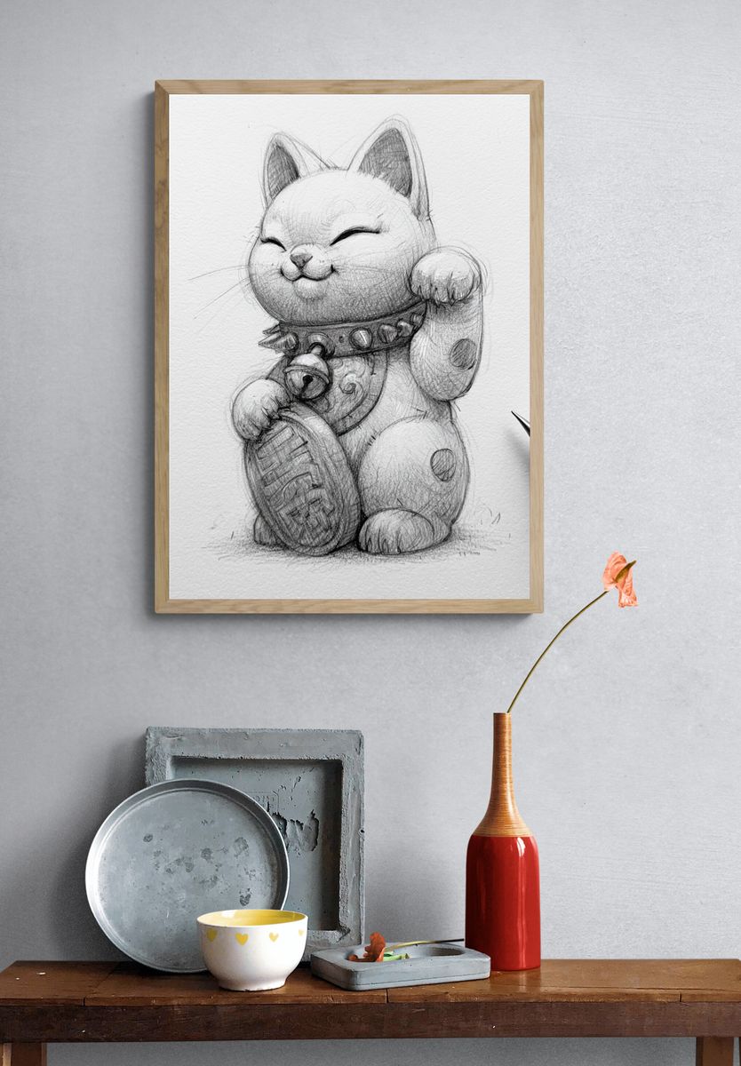 Lucky Cat Sketch Poster. — room view 3
