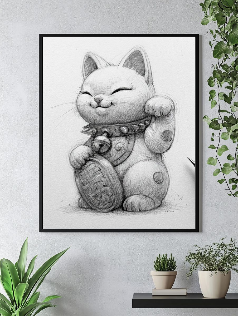 Lucky Cat Sketch Poster. — room view 4