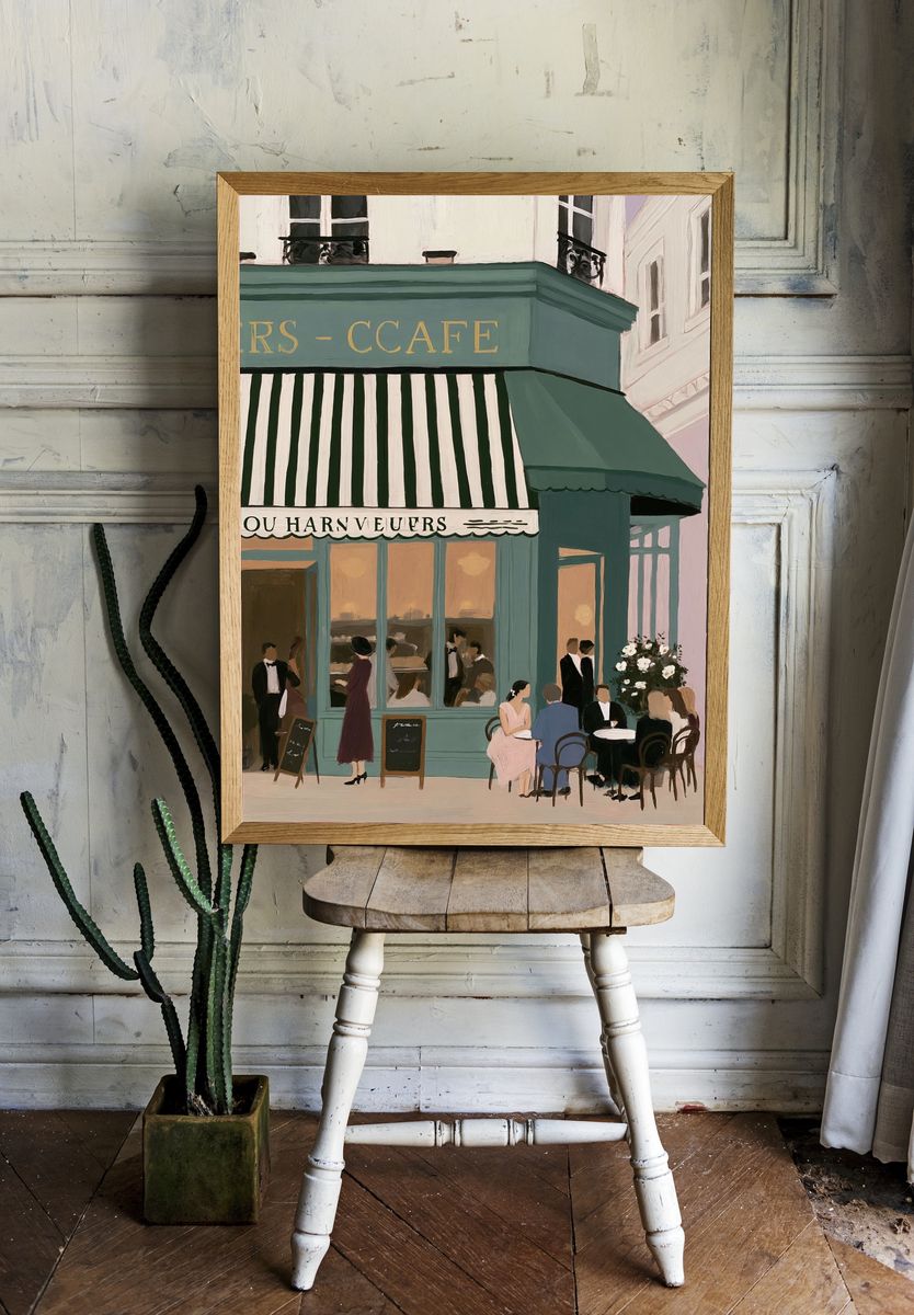 Paris Café Street Scene Print. room preview