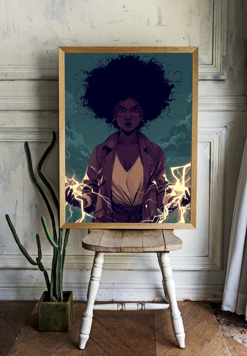 Electric Storm Woman Illustration Poster. — room view 1