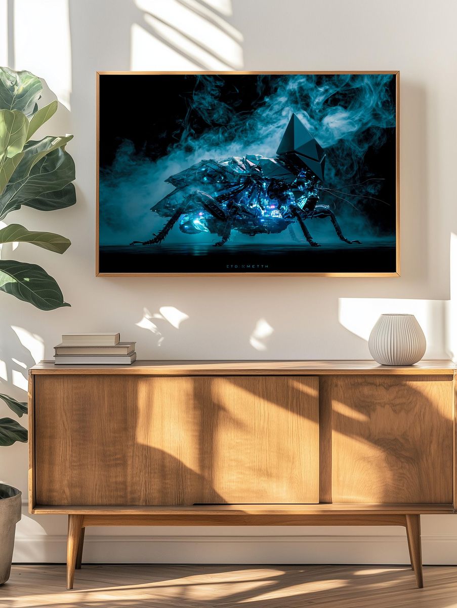 Cyber Moth Digital Art Poster. — room view 3